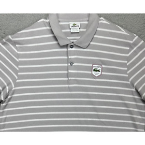 Lacoste Shirt Adult 7 XL Grey White Wide Pinstripe Polo Crocodile Logo Rugby Men