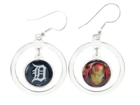Detroit Tigers Iron Man Two Sided Silver Hoop Wire Earrings Marvel MLB Jewelry Cover
