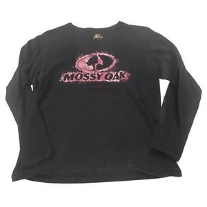 Mossy Oak Juniors Large Black Long Sleeve Shirt Pink Logo - Picture 1 of 4