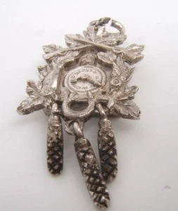 VINTAGE LARGE 800 SILVER CHARM CUCKOO CLOCK MOVEABLE BLACK FOREST DESIGN - Picture 1 of 5