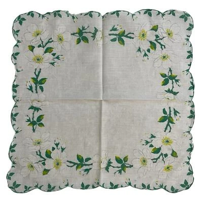Vintage Floral Handkerchief Womens Dogwood Hankie Cottage Grandma Peasant 50s - Image 1 of 4