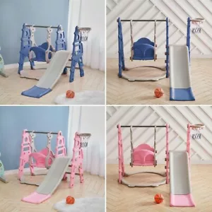 3 in 1 Toddler Kids Climber Slide Swings Basketball Hoop Set Toys Indoor/Outdoor - Picture 1 of 14