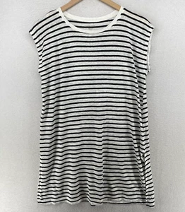 EILEEN FISHER Top PS Organic Linen Striped Tunic Crewneck Shell White Black - Picture 1 of 14