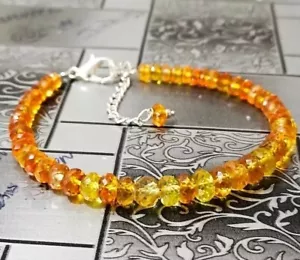 Bracciale AAA+ Rondelle Zaffiro Giallo Argento Sterling 925 Perline Scintilla... - Foto 1 di 4