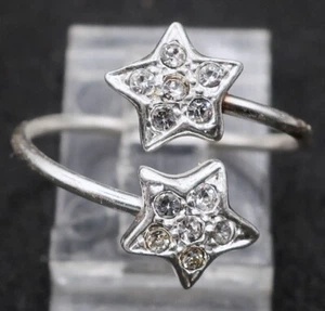 Designer Signed Sterling Silver Clear Stone Dual Stars Size 7 Adjustable Ring - Bild 1 von 8
