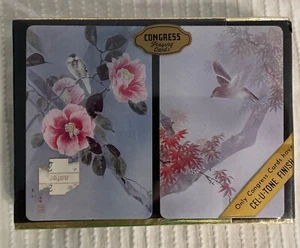 Vtg Congress Double Deck Playing Cards Bridge Celutone Bird Florals. (B) - Picture 1 of 2