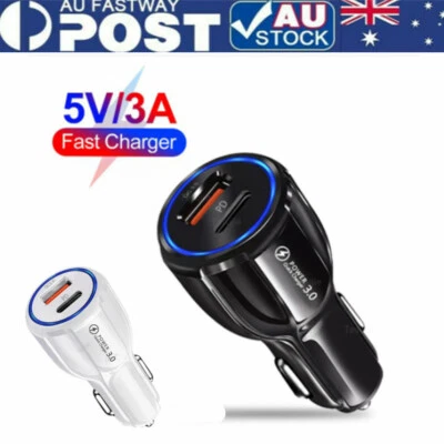 Type C Car Charger Adapter USB QC3.0 PD Type-C Quick Charging Cigarette Lighter - image 1 of 4