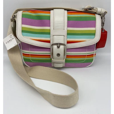 Nuevo con etiquetas Bolso Bandolera Coach Hampton Para Mujer a Rayas HOBO F10701 Multicolor Foto 1 de 4
