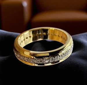 14K Yellow Gold Plated 3CT Round Cut Lab-Created Diamond Men's Wedding Band Ring - Picture 1 of 5