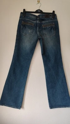 Jeans bootcut nuovi No Fear X H&M 12 Y2K ricamo zip tasche skater invecchiato - Immagine 1 di 4