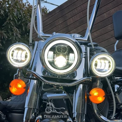 Faro LED de 7" + luz de paso de 4,5"" para Harley Heritage Softail Classic FLSTC Foto 1 de 4