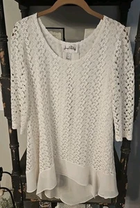 Joseph Ribkoff Tunic Style White Lacy Top Size 4 USA - Picture 1 of 3