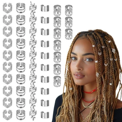 50 peças de joias de cabelo de prata para tranças acessórios loc joias para dreadlocks de cabelo - Imagem 1 de 4