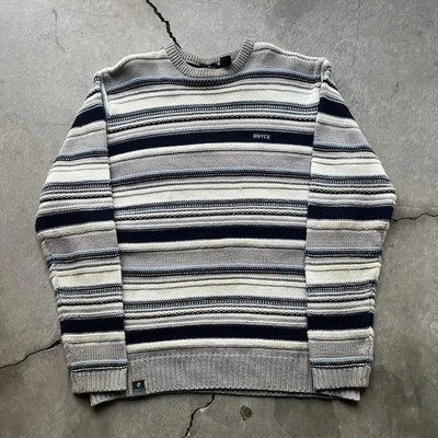 Винтажный Y2K Enyce свитер в полоску XL хип-хоп 90-х мужской синий текстурированный трикотаж - Изображение 1 из 4