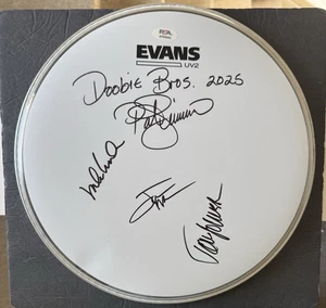 DOOBIE BROTHERS SIGNED 12" DRUMHEAD PSA/DNA COA AUTOGRAPH BAND MCDONALD SIMMONS - Picture 1 of 2
