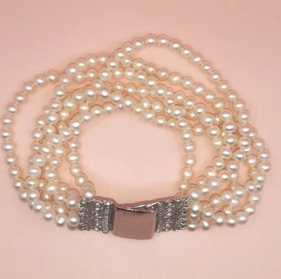 Bracciale Perle Akoya 6 Fili Argento 925 Nuovo - Immagine 1 di 4