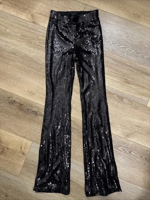 NWT Sanctuary By Anthropologie Black Sequins Flare Stretch Pants XS Disco Party - Image 1 of 4