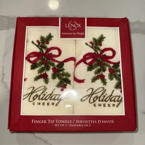 Lenox Christmas Bathroom Fingertip Towels HOLIDAY CHEER New Nib Set 2 - Picture 1 of 2