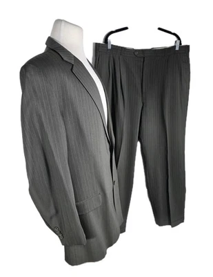 Traje Botany 500 Para Hombres 46L Rayas Verdes 100% Lana Peso Ligero B8 Foto 1 de 4