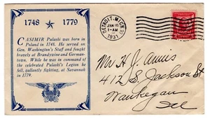 #690 Pulaski 1931 FDC - Planty #22d 1st Truby Detroit MI - Picture 1 of 2