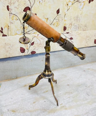 Antique Brass Telescope With Brass Stand And a Leather finish Around The Tube - Image 1 of 4