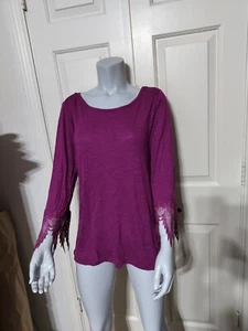 New Cupio Wild Orchid Pink Three Quarter 3/4 Length lace Sleeve shirt top LARGE - Picture 1 of 3