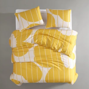 FINNISH MODERN MARIMEKKO "VESI UNIKKO" KING 3PC DUVET SET YELLOW/WARM WHITE NEW - Picture 1 of 12