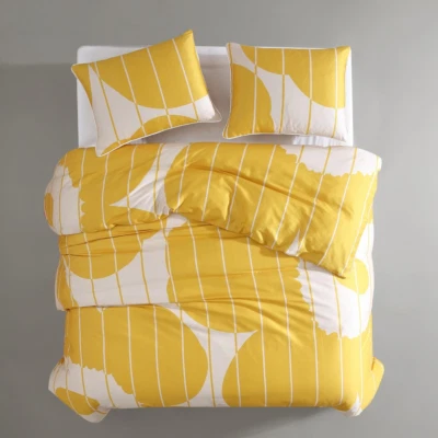 FINNISH MODERN MARIMEKKO "VESI UNIKKO" KING 3PC DUVET SET YELLOW/WARM WHITE NEW - Image 1 of 4