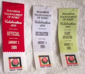 3 Tournament of Roses Official Ribbon Badges 1/2/1989 Celebration 100 1889-1989 - Picture 1 of 3