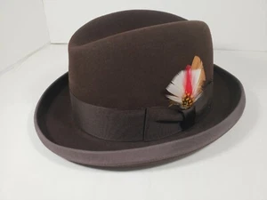 BILTMORE WINSTON DARK BROWN FUR FELT HAT HOMBURG GODFATHER  - Picture 1 of 7