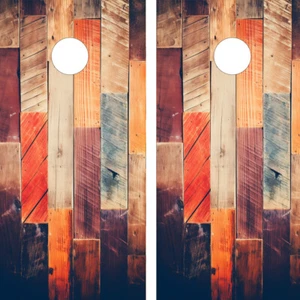 WATERPROOF & FADEPROOF Cornhole Board Wraps  / Colorful Wood Grain (Rustic) - Picture 1 of 3