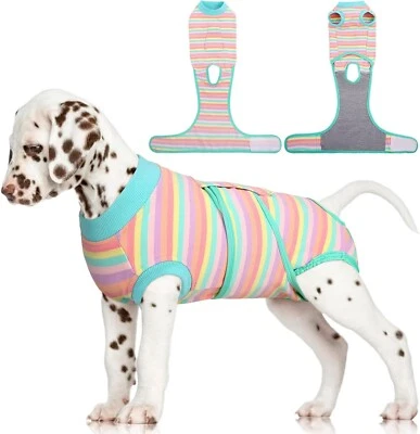 FUAMEY Recovery Suit for Dogs After Surgery Soft Bodysuit Mint Green Stripes XS - Image 1 of 4