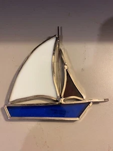Buntglas Blei Segelboot rot weiß und blau Vintage Sonnenfänger Ornament - Bild 1 von 2