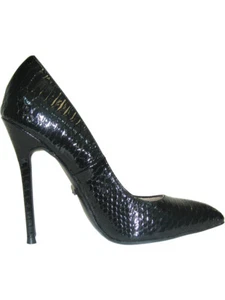 Highest Heel Womens 4.5" Metal Cover Pump Black Snake Skin PU Shoes - Picture 1 of 1