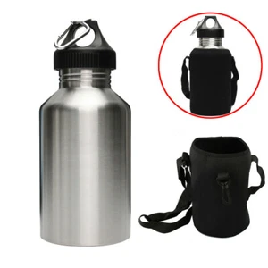 2L LARGE Stainless Steel Wide Mouth Water Drink Bottle Cycling Sports + Bag - Picture 1 of 7