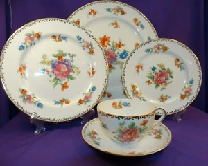 5 PC PLACE SETTING NORITAKE BONE CHINA DRESDLINA DINNERWARE DRESDEN FLOWERS GOLD - Picture 1 of 11