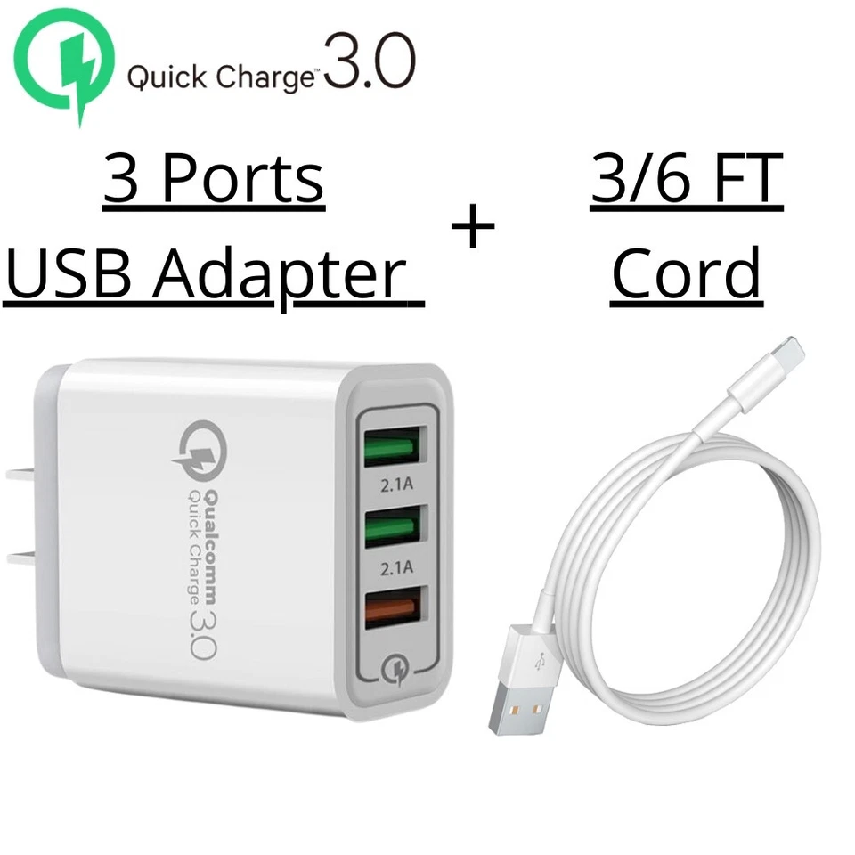 Lote de cables USB adaptador de corriente cargador de pared rápido QC 3.0 para iPhone XS XR 8 7 6 iPad Foto 1 de 4