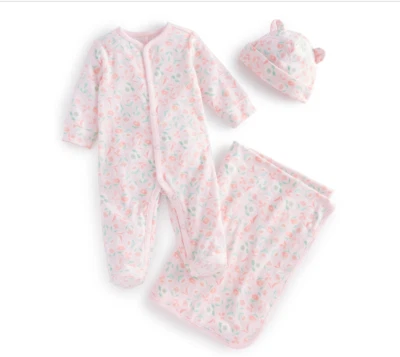 First Impressions Bebé Niñas Mono Sombrero y Manta Rosa Floral 0-3M Foto 1 de 3