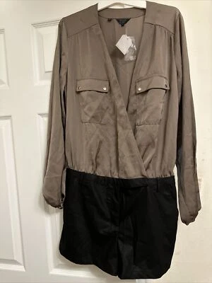 NEW GUESS ROMPER LONG SLEEVE OLIVE GREEN BLACK COLOR BLOCK SZ 8 - Image 1 of 4