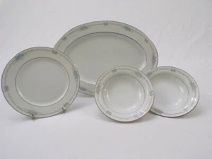 4 Piece Style House Fine China Serving Platter Set Corsage Silver Trim Japan b23 - Picture 1 of 12