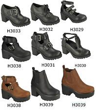 GIRLS PLATFORM BLOCK HEEL SHOES FASHION BOOTS SLIP ON BUCKLE LACE FROM £9.99