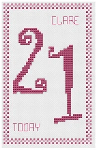 21st Birthday Pink Cross Stitch Card Kit or Pattern - by Florashell - Picture 1 of 1