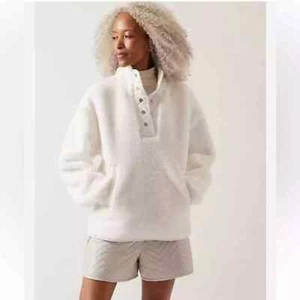 Athleta Sweatshirt Damen SMALL Cozy Sherpa Snap Fleecepullover weiß NEU - Bild 1 von 13