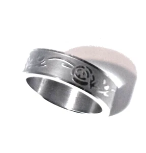 STAINLESS STEEL FLOWER ENGRAVED MATT FINISH BAND, SIZE-7 - Picture 1 of 4