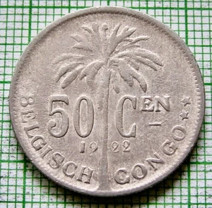 BELGIAN CONGO ALBERT I 1922 50 Centimes PALM TREE Dutch text Colonial Coinage - Picture 1 of 6