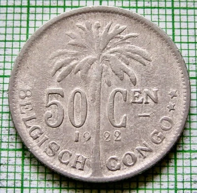 BELGIAN CONGO ALBERT I 1922 50 Centimes PALM TREE Dutch text Colonial Coinage - Image 1 of 4