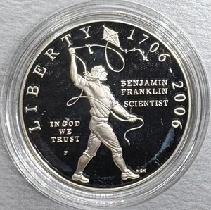 2006-P Proof Ben Franklin Scientist 90% Silver Commem Dollar, OGP Box & COA! - Picture 1 of 3