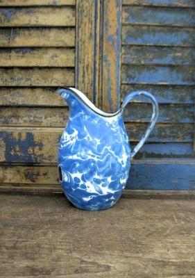 Antique Blue Swirl Graniteware Pitcher - Image 1 of 4