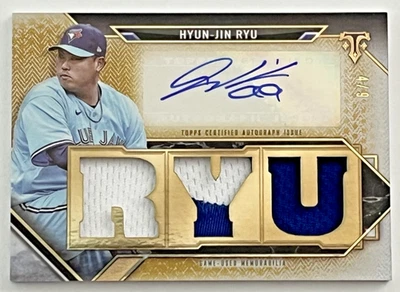 2021 TOPPS TRIPLE THREADS GOLD /9 HYUN-JIN RYU AUTO GU PATCH RELIC #TTAR-HJR3 - Image 1 of 2