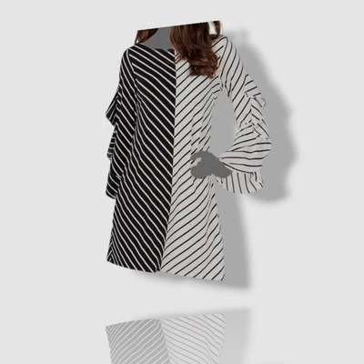 Alfani Women's Black Colorblocked Striped Ruffled Long-Sleeve Dress Size 6 - Image 1 of 2